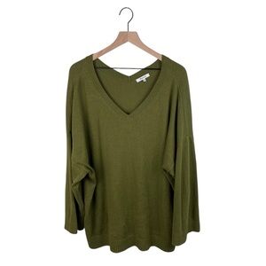 Madewell Double V Neck Pullover Sweater Heather Elm Green Cotton Size 2X M7014